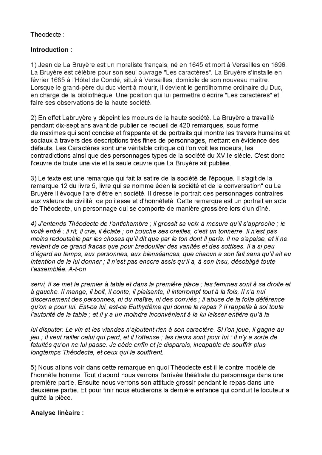 Analyse linéaire : Théodecte dans Les Caractères de La Bruyère