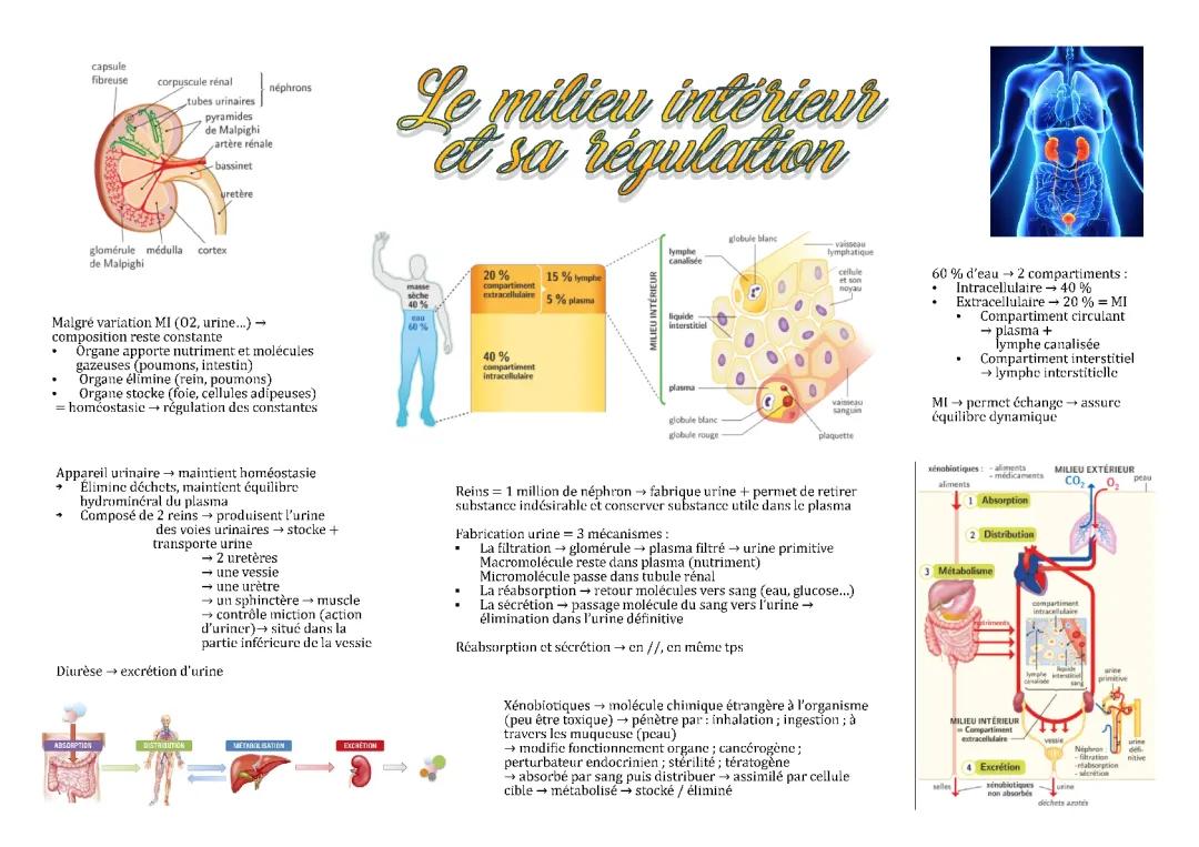 Cours PDF sur le Milieu Intérieur SVT, Homéostasie et Régulation par le Rein - Exercices Corrigés et Schémas