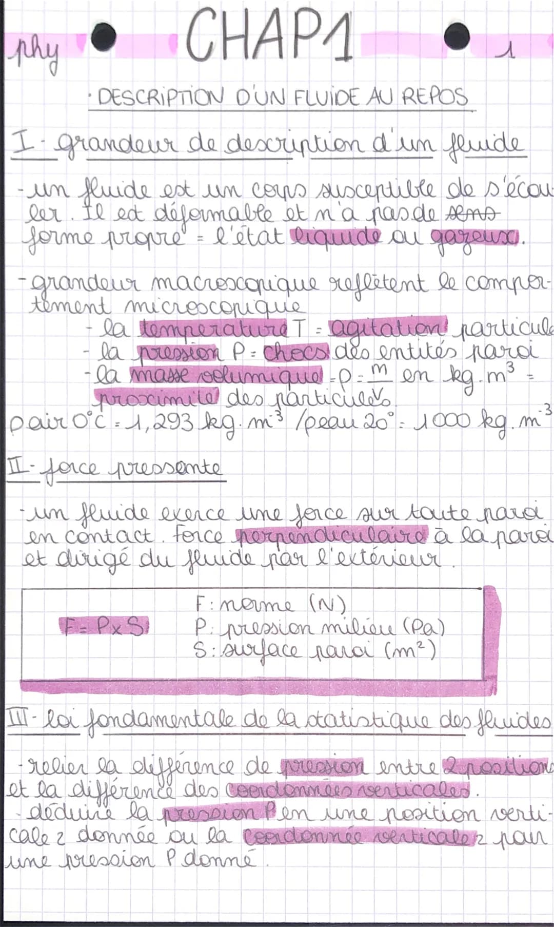 CHAPA
DESCRIPTION D'UN FLUIDE AU REPOS
phy
I- grandeur de description d'un fluide
-un fluide est un corps susceptible de s'écou
ler. Il edt 