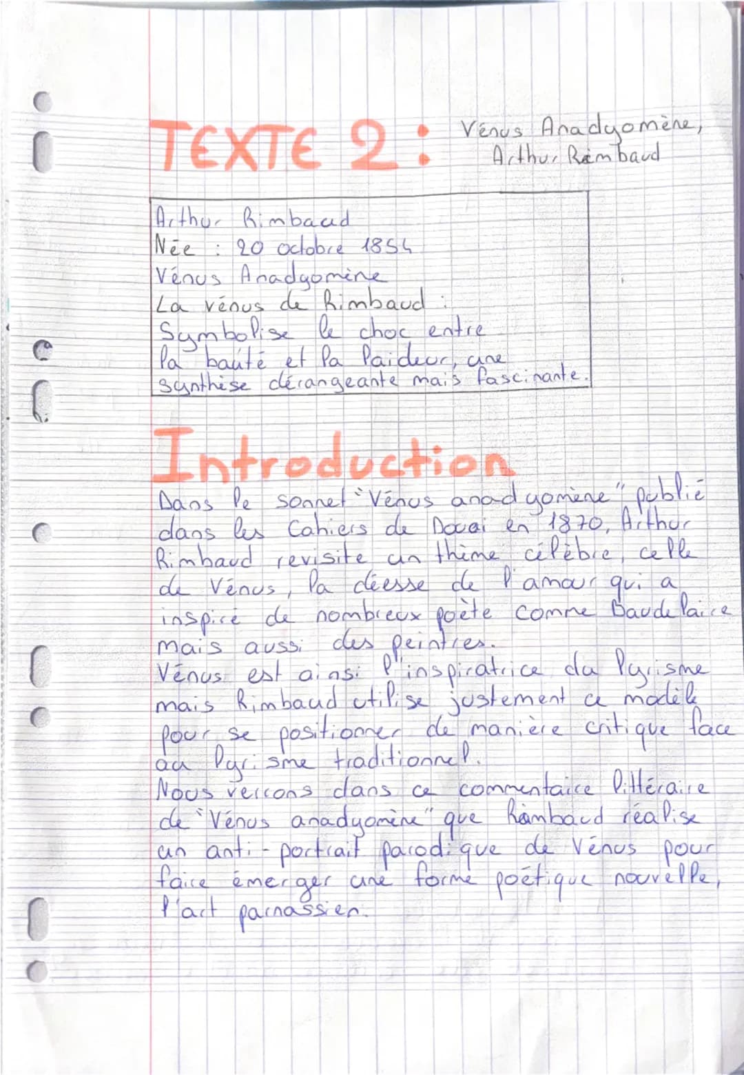 C
C
TEXTE 2: Venus Anadyomène,
Arthur Rimbaud
Née : 20 octobre 1854
Vénus Anadyomine
La vénus de Rimbaud i
Symbolise le choc entre
Arthur Ri