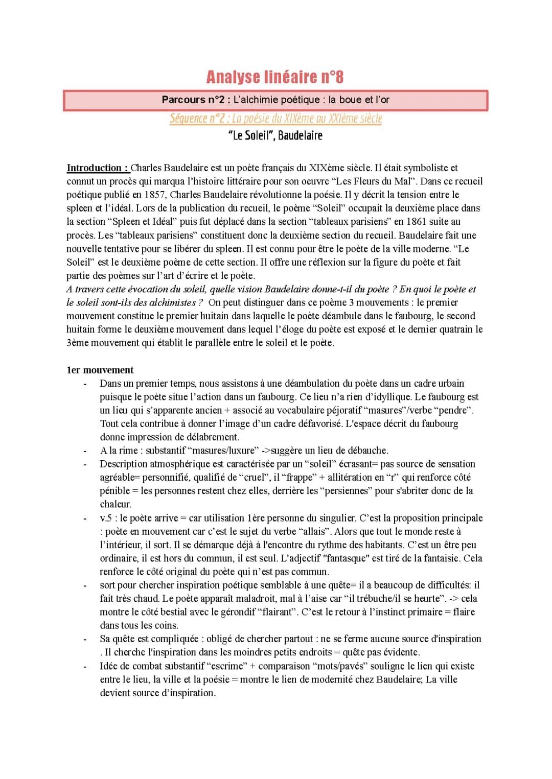 Analyse linéaire “Le Soleil”