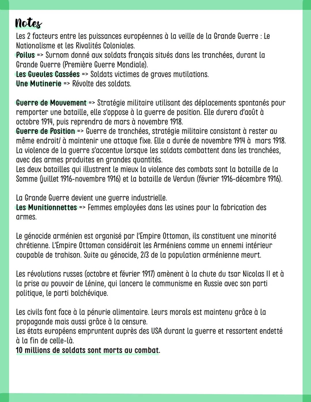 Civils et militaires dans la
Premiere Guerre mondiale
Definitions
Front
Le front est la zone de combat où les armées ennemies se font face. 