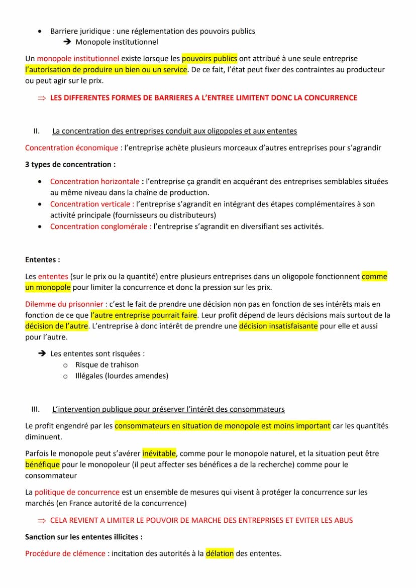 Chapitre 3
La concurrence imparfaite est lorsqu'au moins 1 des 5 conditions de la CPP n'est pas respectée.
→ Dans certains cas, la concurren