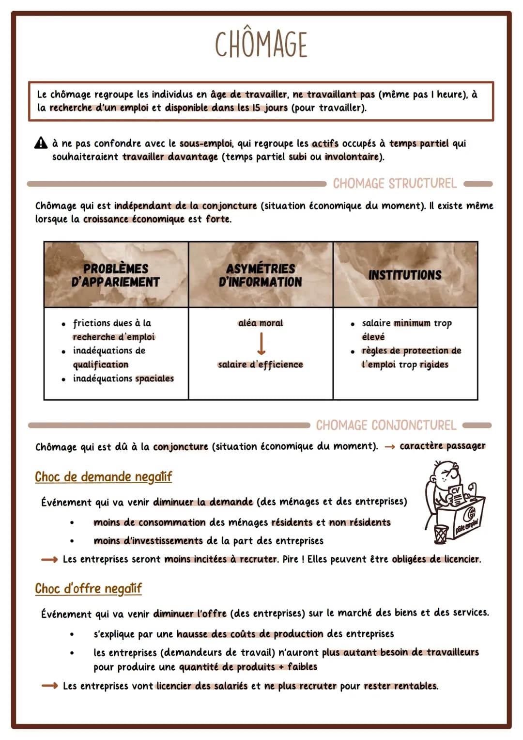 CHOMAGE
Le chômage regroupe les individus en âge de travailler, ne travaillant pas (même pas I heure), à
la recherche d'un emploi et disponi