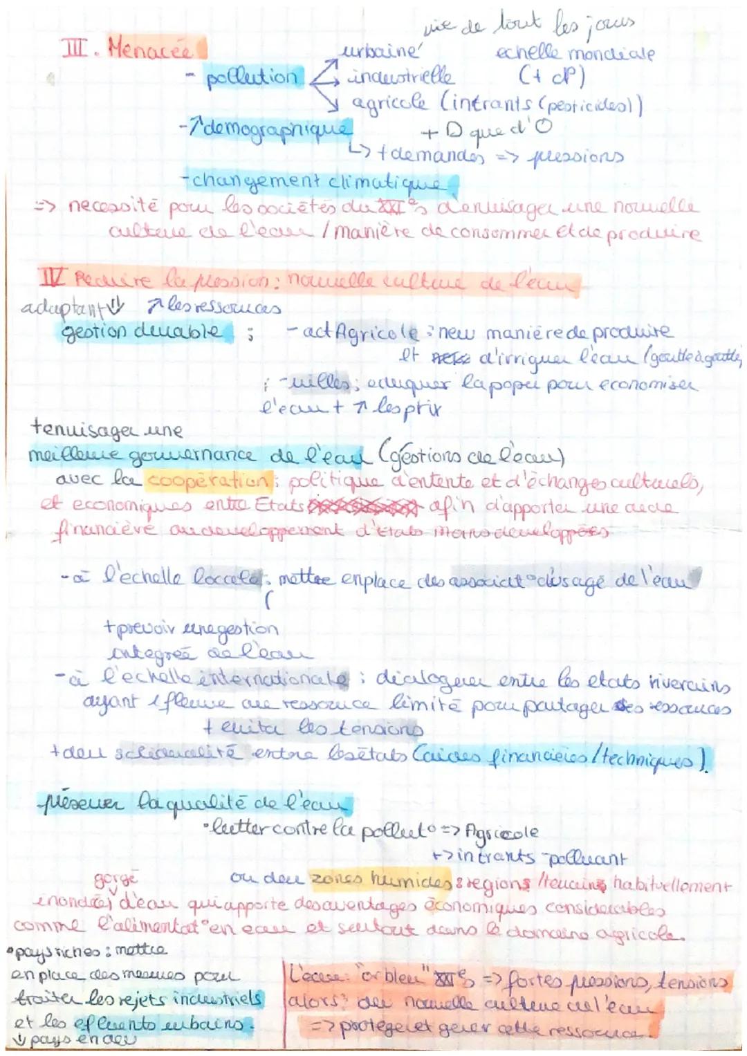 # chap. 3 L'eau une ressource inegalement
repartie et endanger

L'eau: une ressource indisp. pour les socie tës humaines
imbonciante mais in