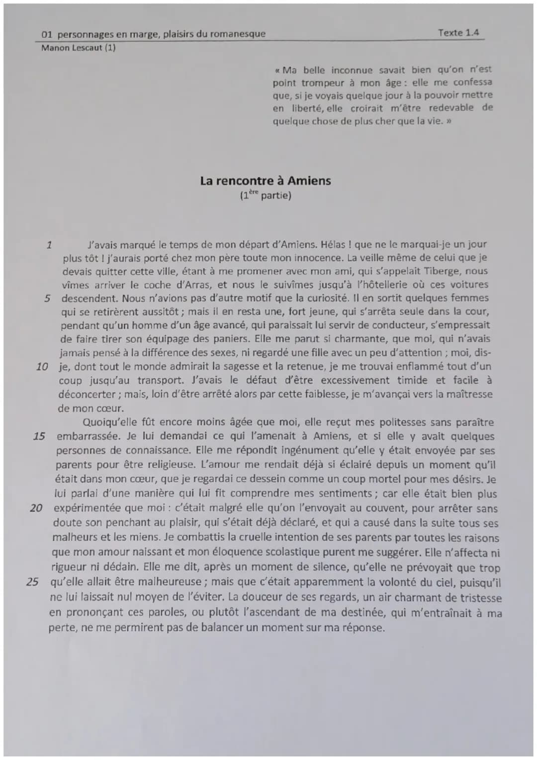 Analyse linéaire d'un extraits de manon lescaut 