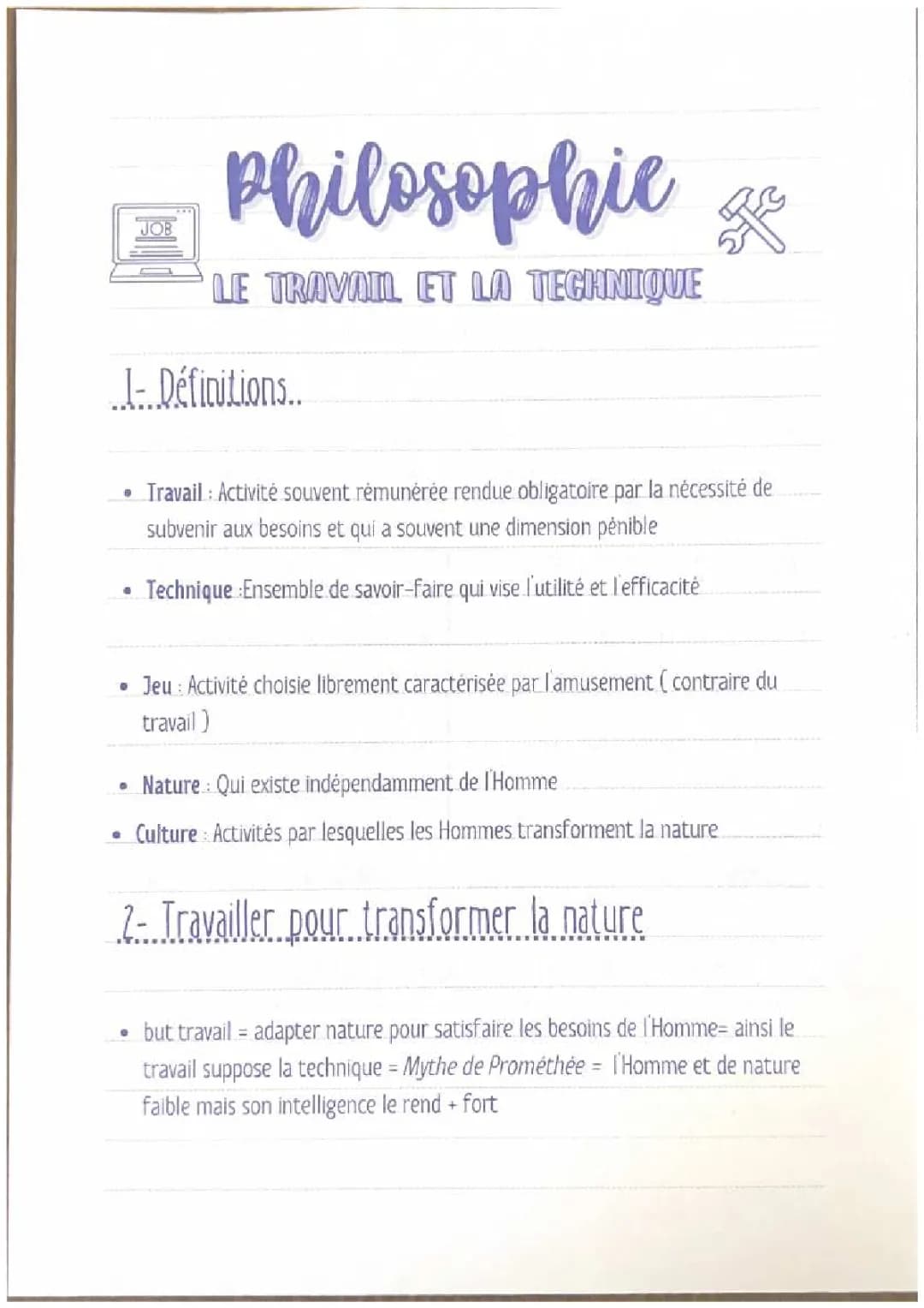fiche philo le travail et la technique 
