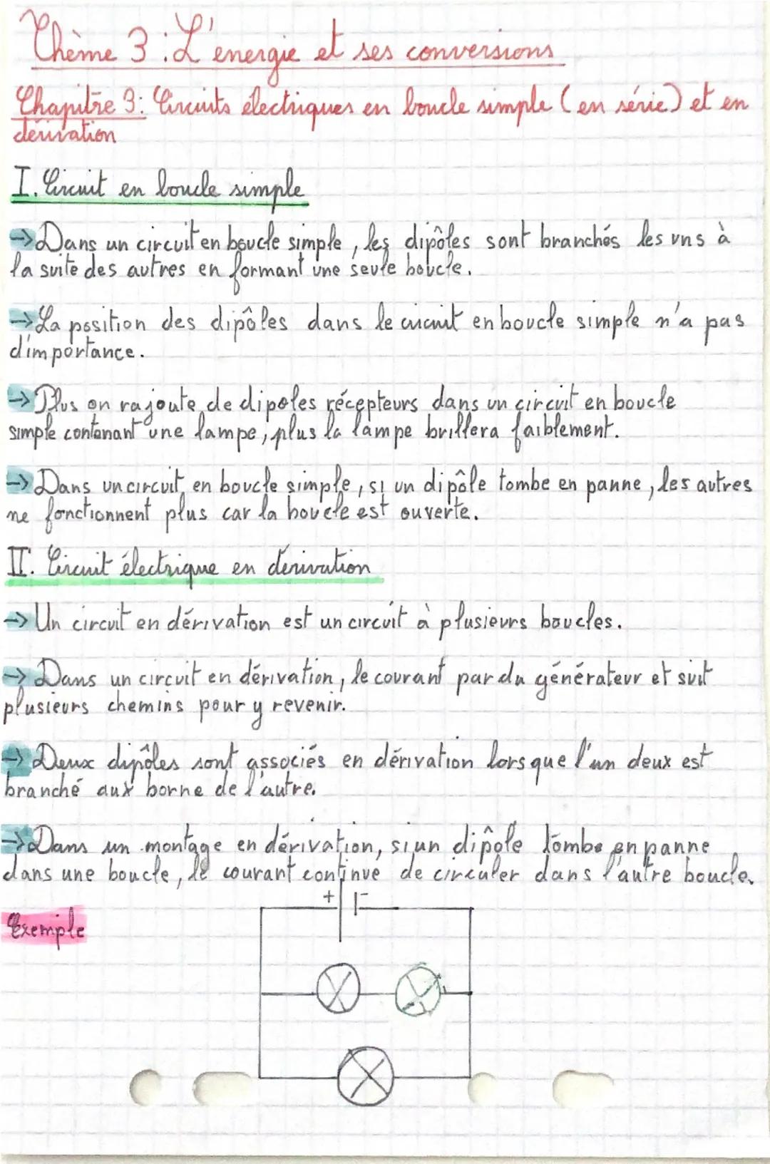 "Thème 3: L'
energie
et ses conversions
Chapitre 3: Circuits électriques en boucle simple (en série) et en
denration
I. Circuit
en
loucle si