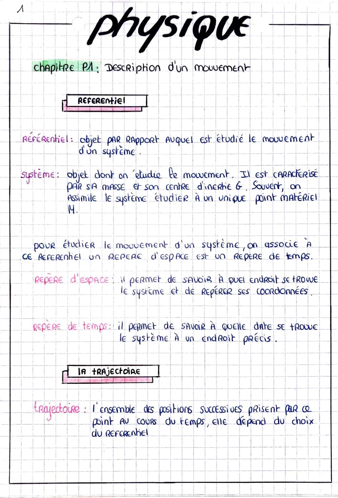 Л
physique
chapitre PA: DESCRiption d'un mouvement
REFERENTIE!
REFEREntiel: objet PAR RAPPORT AUQUEL est étudié le mouvement
d'un système.
s