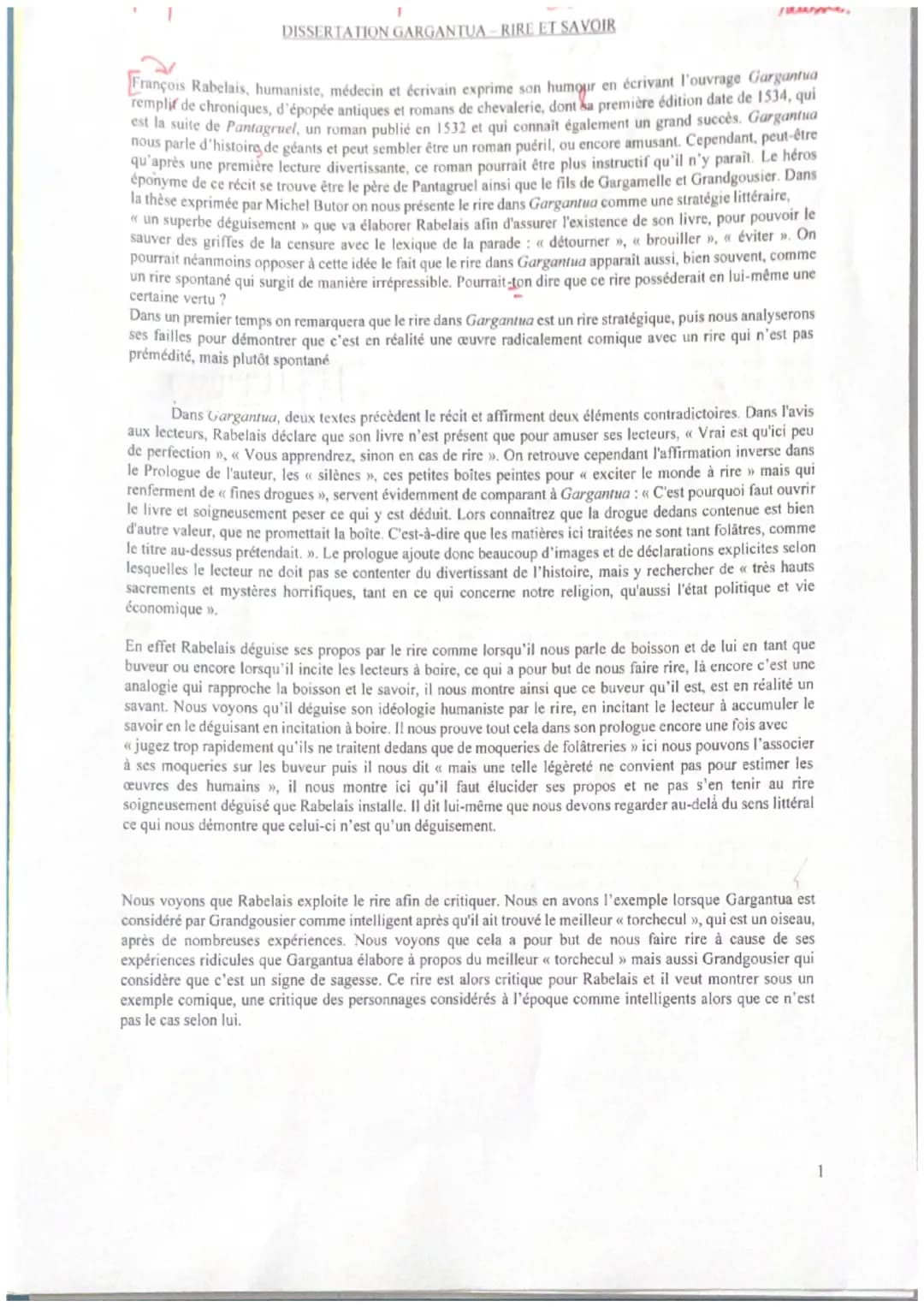 DISSERTATION GARGANTUA – RIRE ET SAVOIR
François Rabelais, humaniste, médecin et écrivain exprime son humour en écrivant l'ouvrage Gargantua