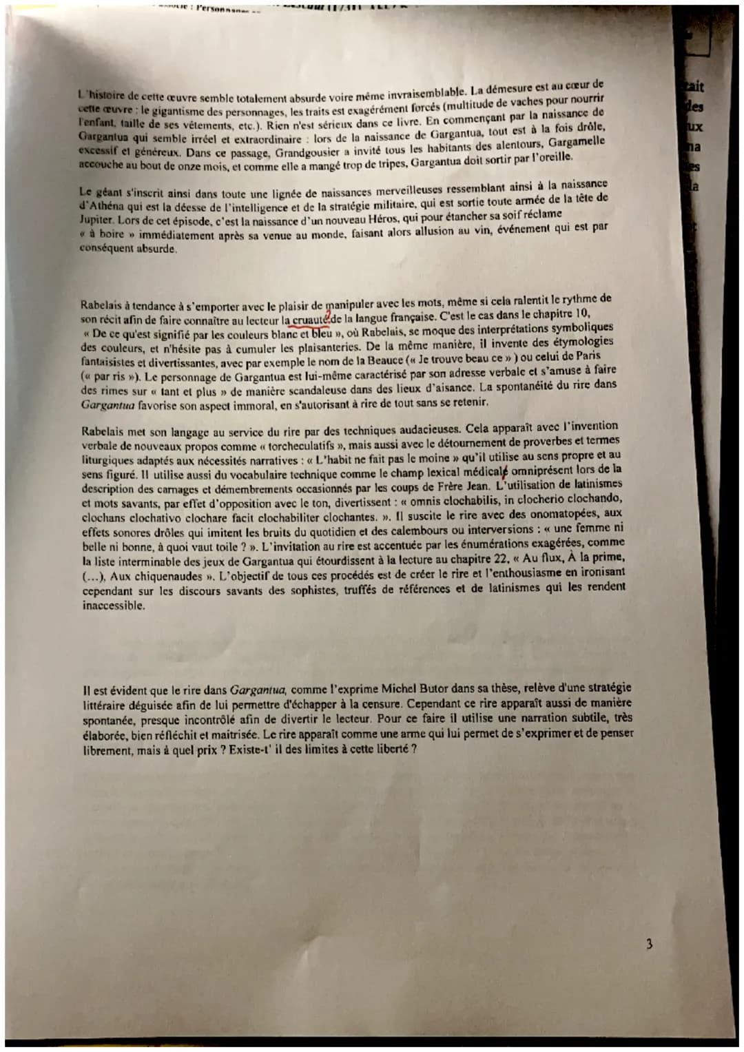DISSERTATION GARGANTUA – RIRE ET SAVOIR
François Rabelais, humaniste, médecin et écrivain exprime son humour en écrivant l'ouvrage Gargantua