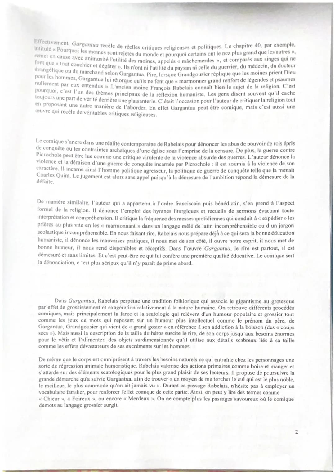 DISSERTATION GARGANTUA – RIRE ET SAVOIR
François Rabelais, humaniste, médecin et écrivain exprime son humour en écrivant l'ouvrage Gargantua