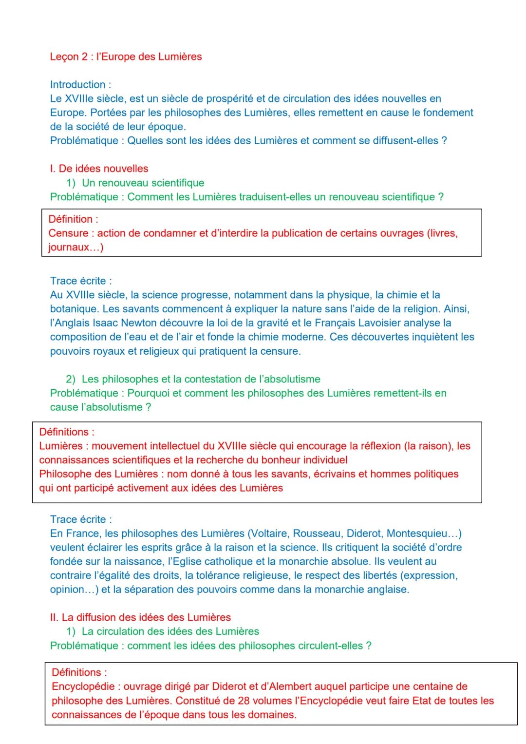 Leçon 2 l'Europe des Lumières
Introduction :
Le XVIIIe siècle, est un siècle de prospérité et de circulation des idées nouvelles en
Europe. 