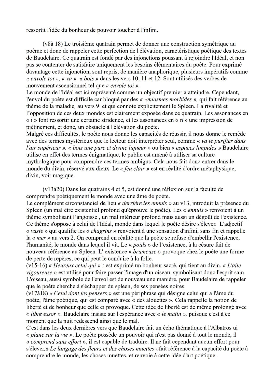 Analyse linéaire Élévation: nº1
Introduction :
Dans l'Albatros, deuxième poème remplaçant le Soleil dans l'édition de 1861, Baudelaire
souli