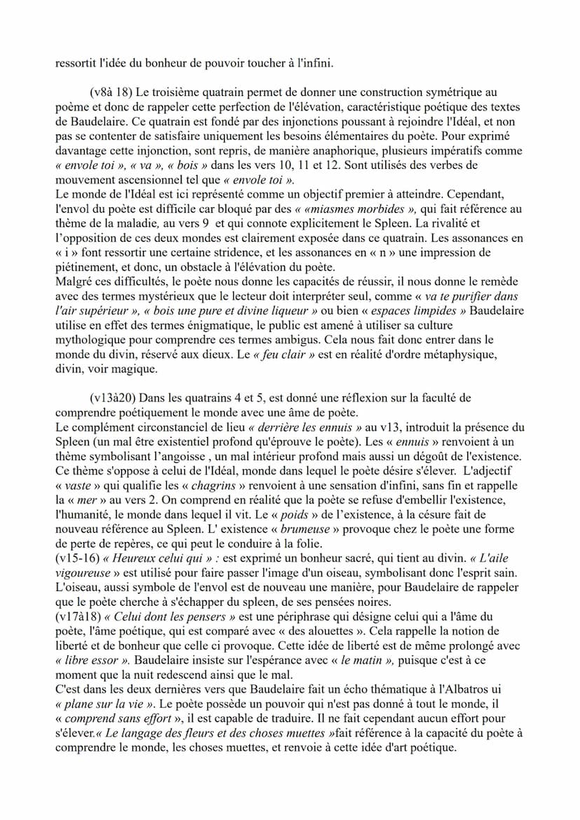 Analyse linéaire Élévation: nº1
Introduction :
Dans l'Albatros, deuxième poème remplaçant le Soleil dans l'édition de 1861, Baudelaire
souli