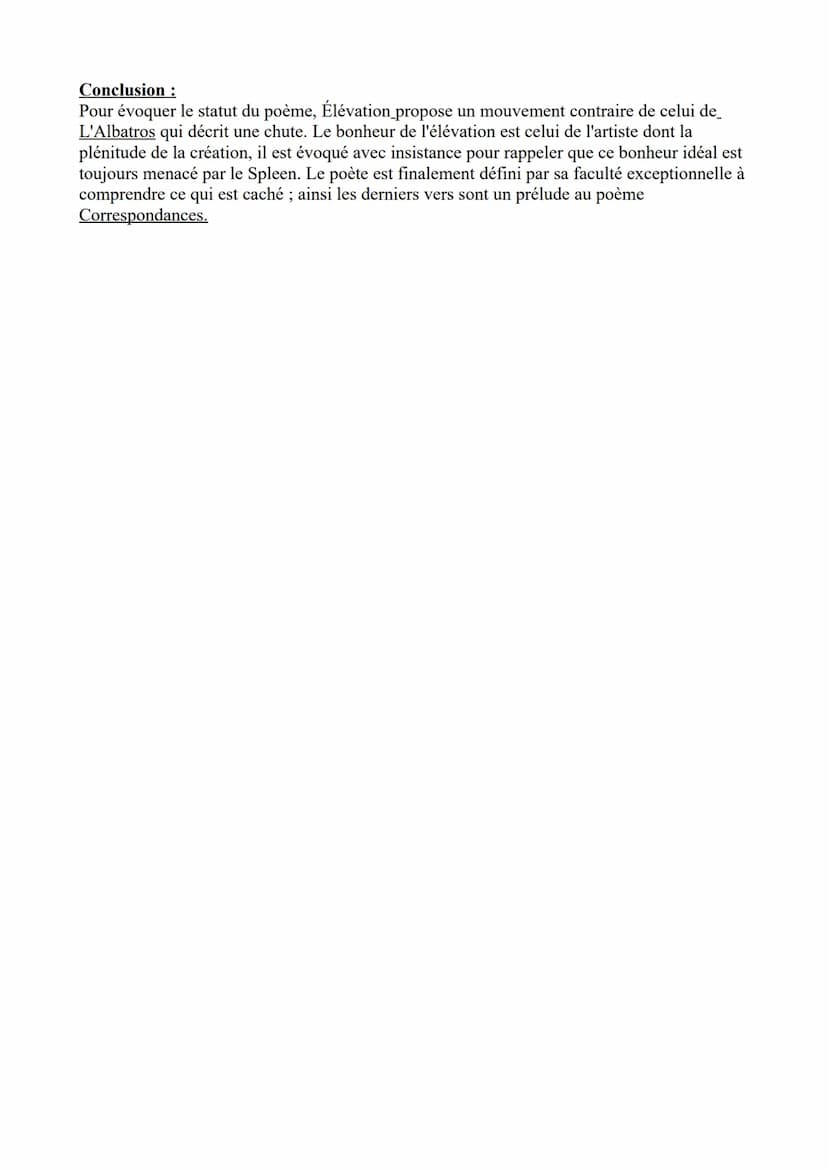 Analyse linéaire Élévation: nº1
Introduction :
Dans l'Albatros, deuxième poème remplaçant le Soleil dans l'édition de 1861, Baudelaire
souli