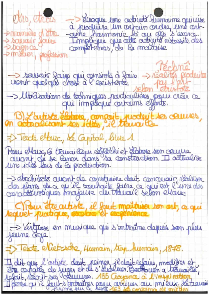 Philo
CHAPITRE 3: L'art et le Tra-
-vail
L'artista travaille-t-il?
L'artiste me travaille
pas =
-5. Il me fait pas d'efforts.
→ Il fait ce q