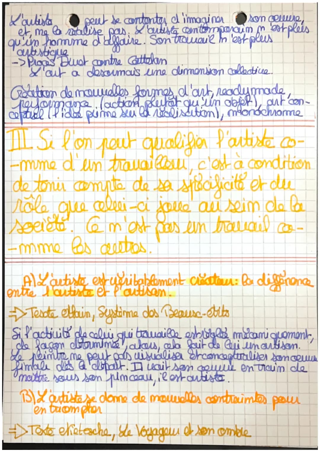 Philo
CHAPITRE 3: L'art et le Tra-
-vail
L'artista travaille-t-il?
L'artiste me travaille
pas =
-5. Il me fait pas d'efforts.
→ Il fait ce q