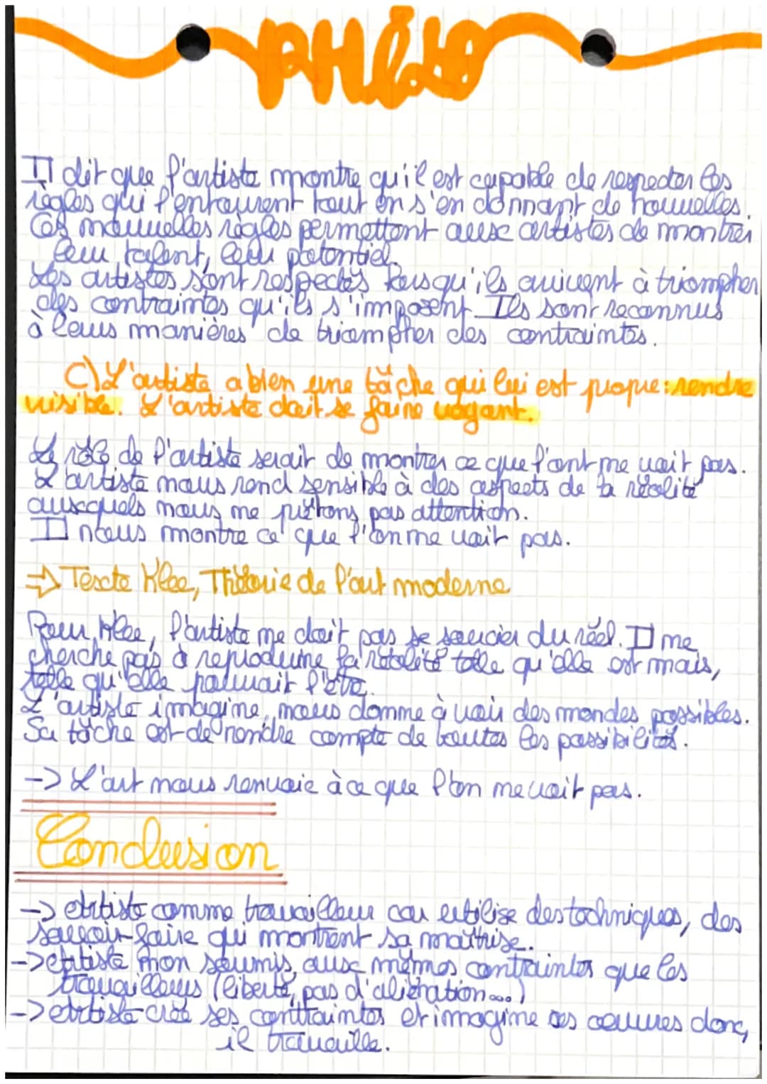 Philo
CHAPITRE 3: L'art et le Tra-
-vail
L'artista travaille-t-il?
L'artiste me travaille
pas =
-5. Il me fait pas d'efforts.
→ Il fait ce q
