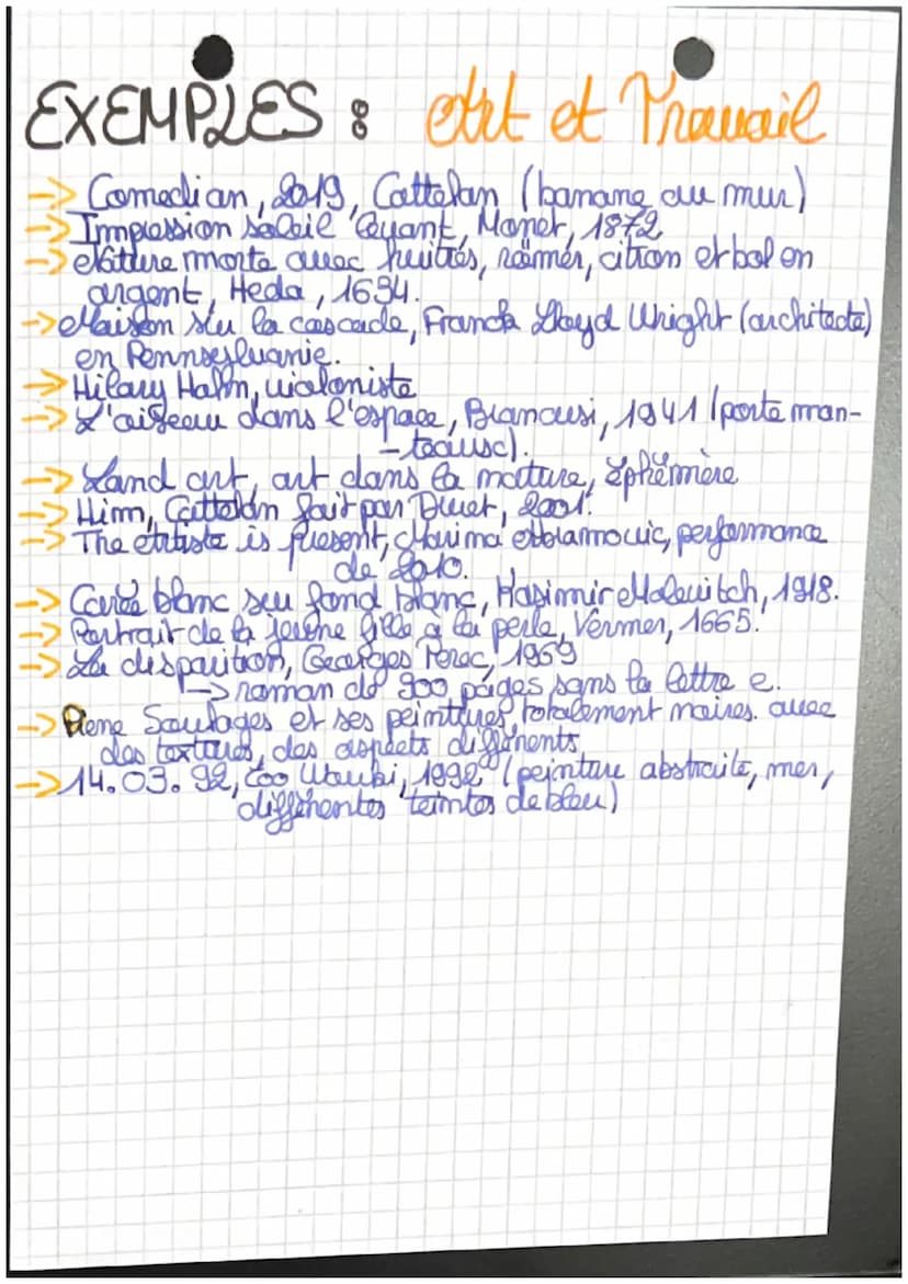 Philo
CHAPITRE 3: L'art et le Tra-
-vail
L'artista travaille-t-il?
L'artiste me travaille
pas =
-5. Il me fait pas d'efforts.
→ Il fait ce q