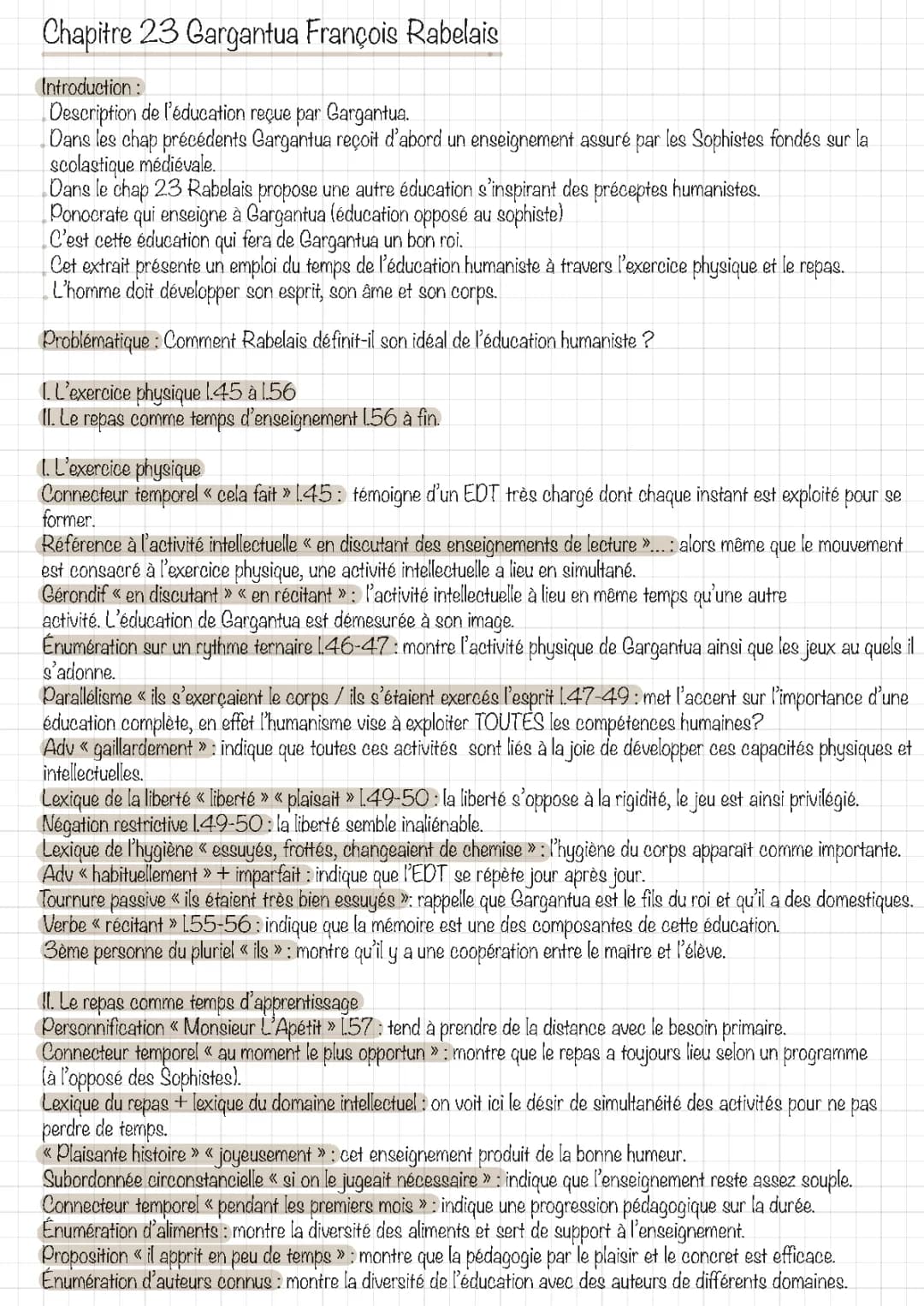 Analyse linéaire de Gargantua chapitre 23 PDF - Rabelais Bac Français