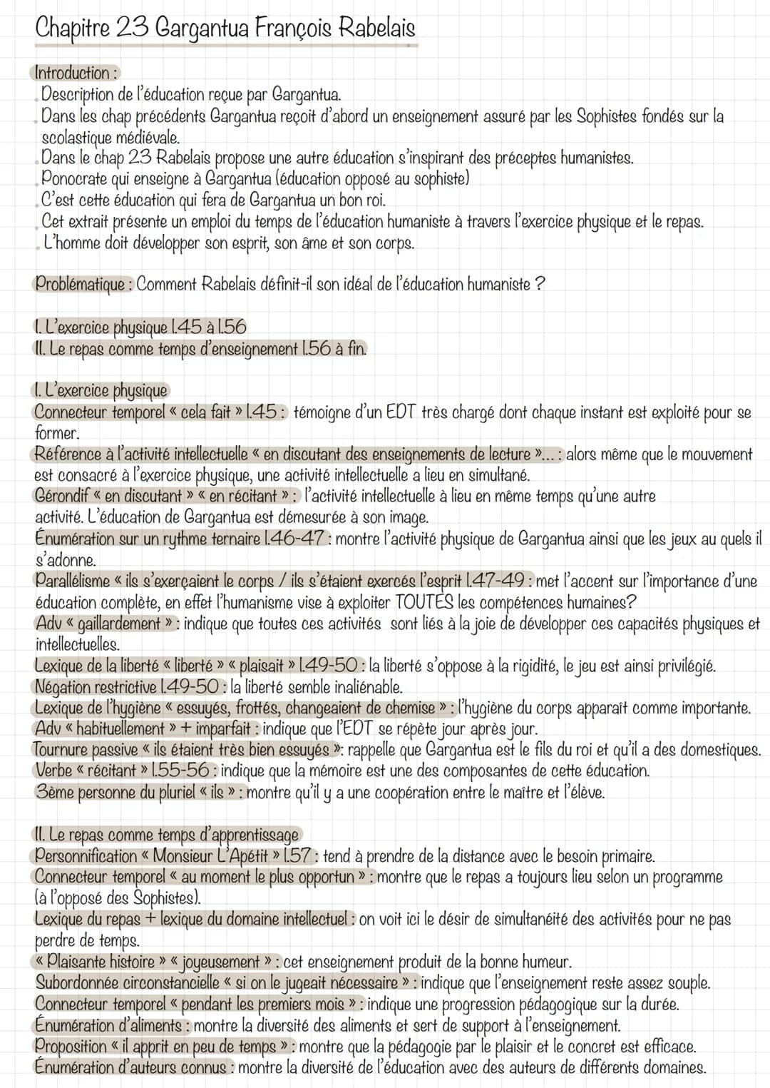 Chapitre 23 Gargantua François Rabelais
Introduction:
Description de l'éducation reçue par Gargantua.
Dans les chap précédents Gargantua reç