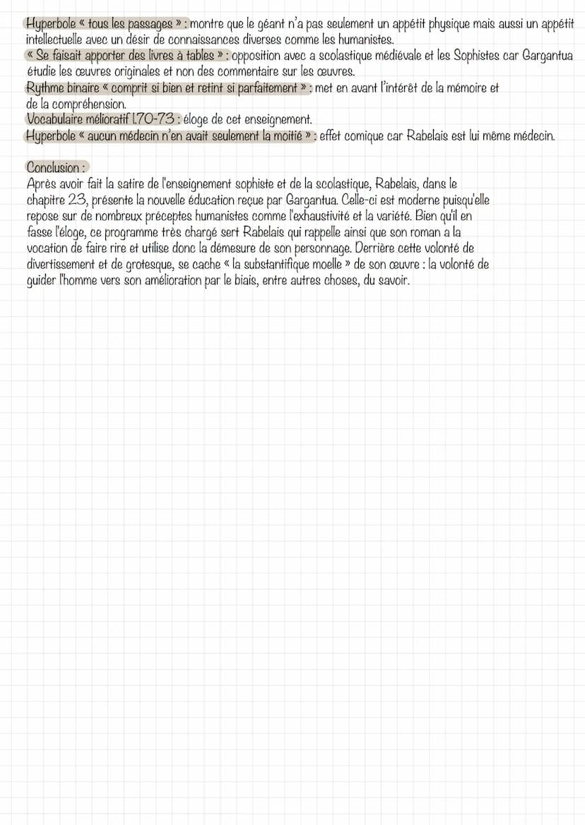 Chapitre 23 Gargantua François Rabelais
Introduction:
Description de l'éducation reçue par Gargantua.
Dans les chap précédents Gargantua reç