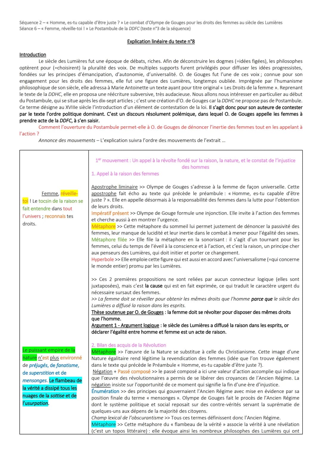 Séquence 2-<< Homme, es-tu capable d'être juste ? » Le combat d'Olympe de Gouges pour les droits des femmes au siècle des Lumières
Séance 6-