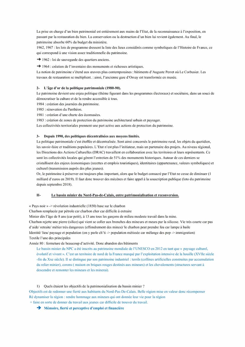 Thème 4: Étude conclusive: La France et le patrimoine, des actions majeures de valorisation et de protection.
Problématique : Quelle politiq