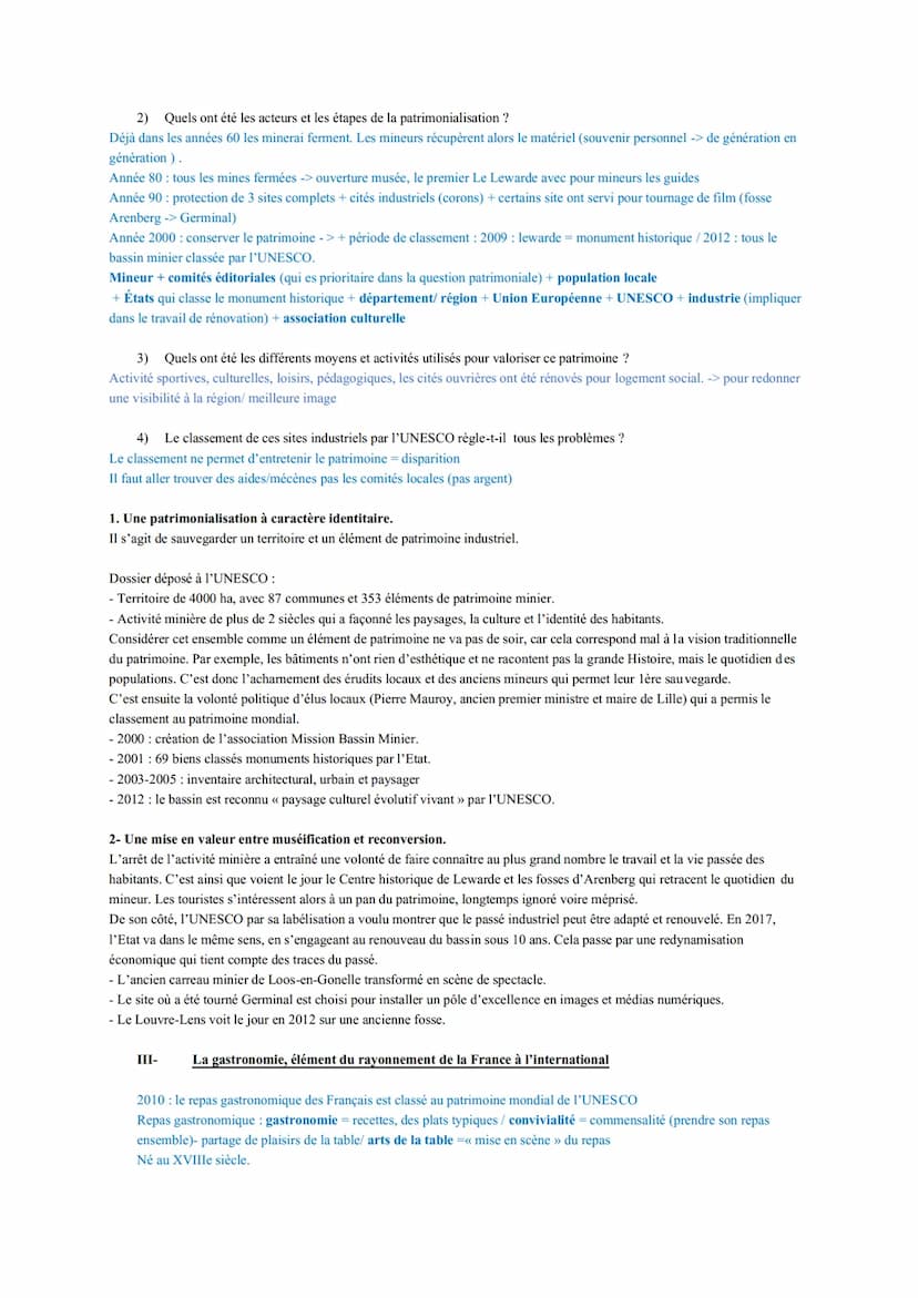 Thème 4: Étude conclusive: La France et le patrimoine, des actions majeures de valorisation et de protection.
Problématique : Quelle politiq