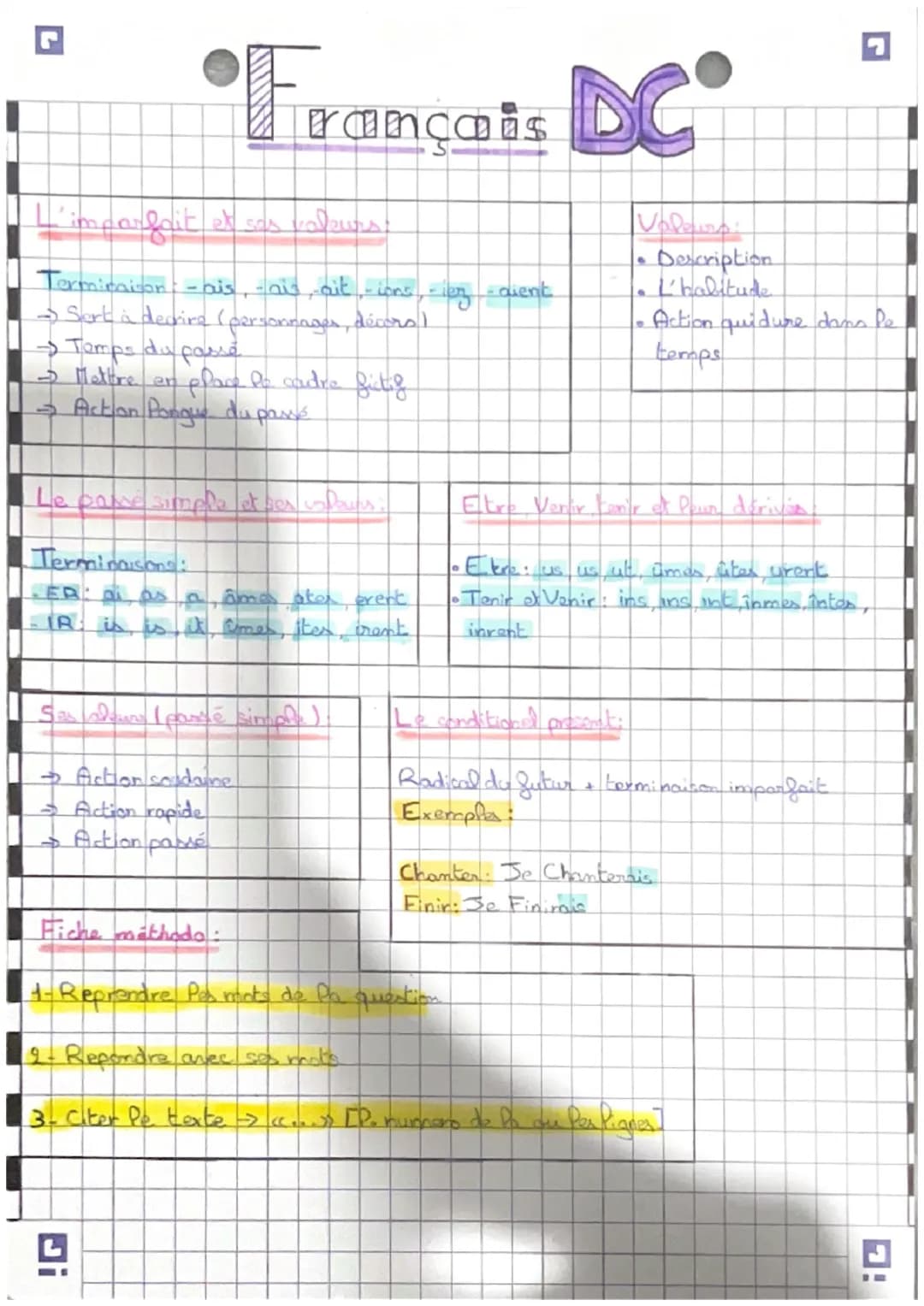 •Français DC
´imparfait et sas valeurs:
Terminaison-ais, -ais,-ait - ions
- Sert à decrire (personnages, décors )
-> Temps du passé
- Mettre
