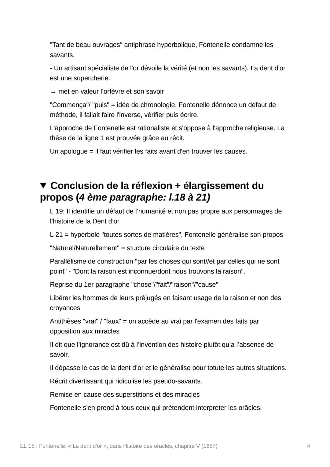 EL 15: Fontenelle, « La dent
d'or », dans Histoire des
oracles, chapitre V (1687)
Created
Files of the text
O Status
Summary done tracker
= 