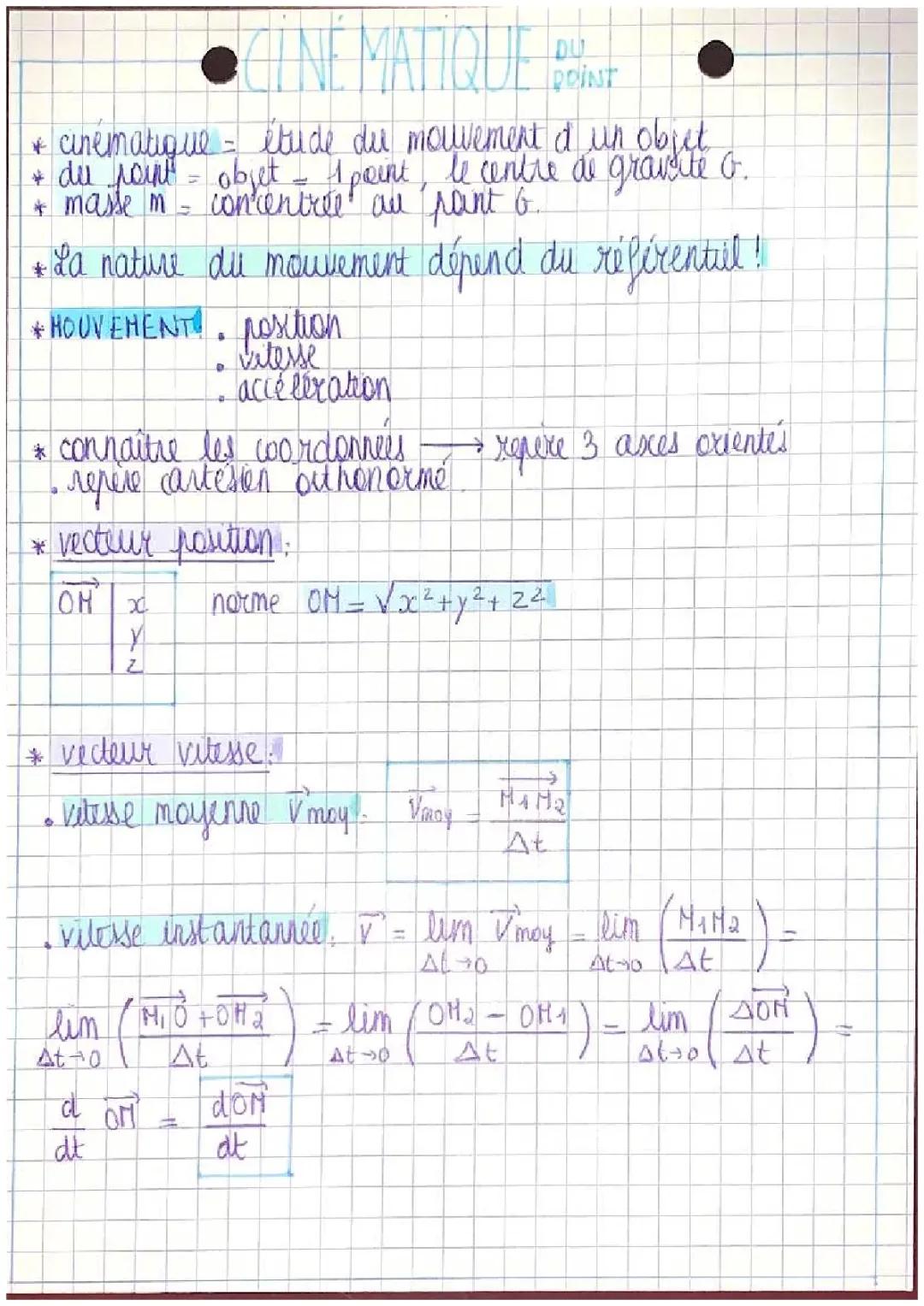 Découvre l'étude cinématique du mouvement avec position, vitesse et accélération