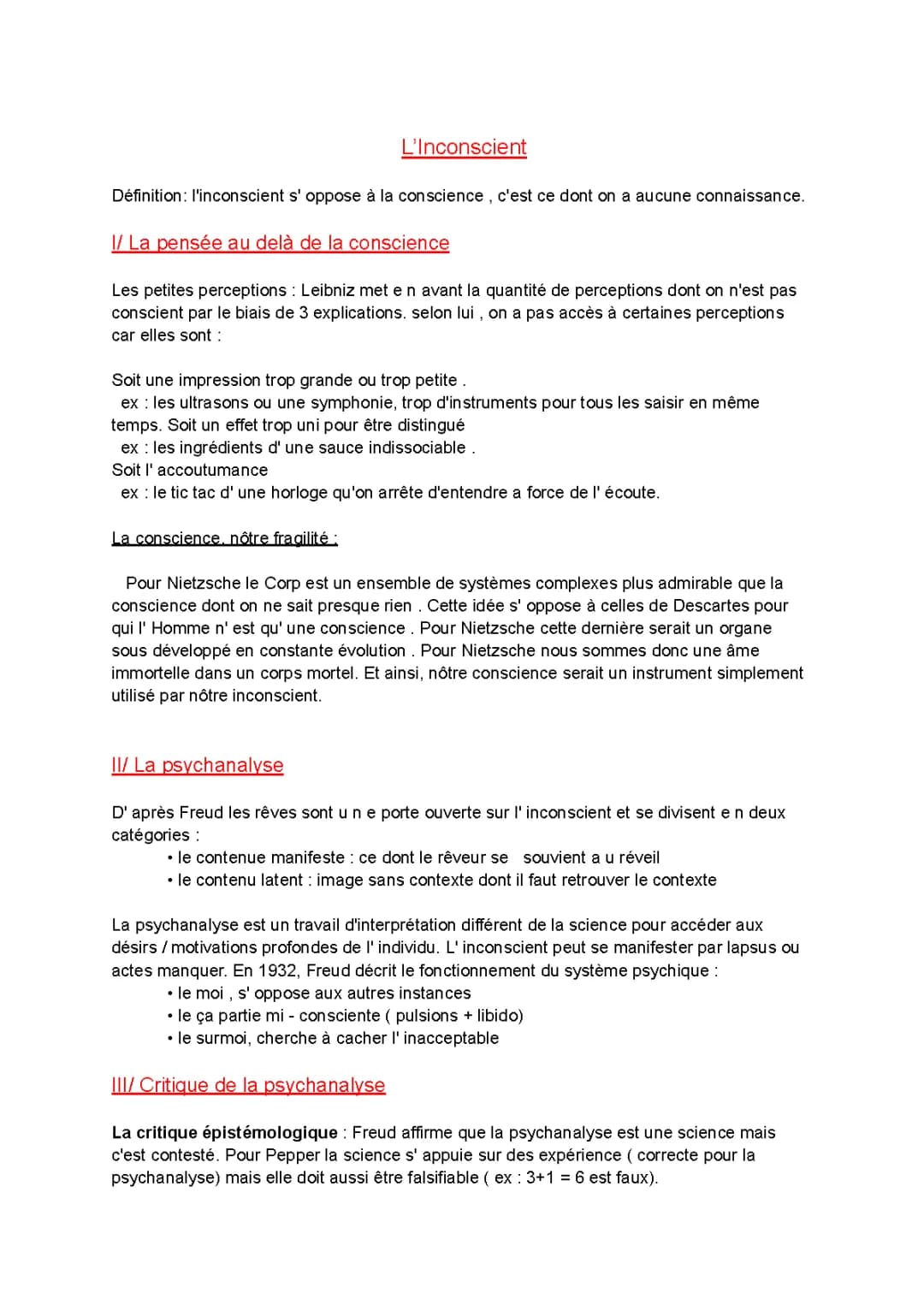 L'Inconscient Selon Freud et Sartre - Définition, Citations, et Preuves