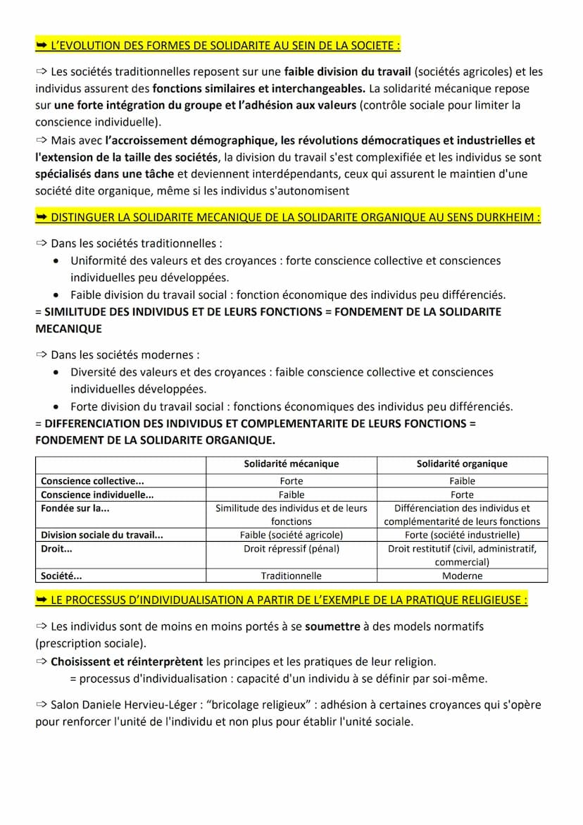 SES
Les liens sociaux
→ Cohésion sociale : Etat d'une société où la solidarité est forte et où les individus sont unis par
des liens sociaux