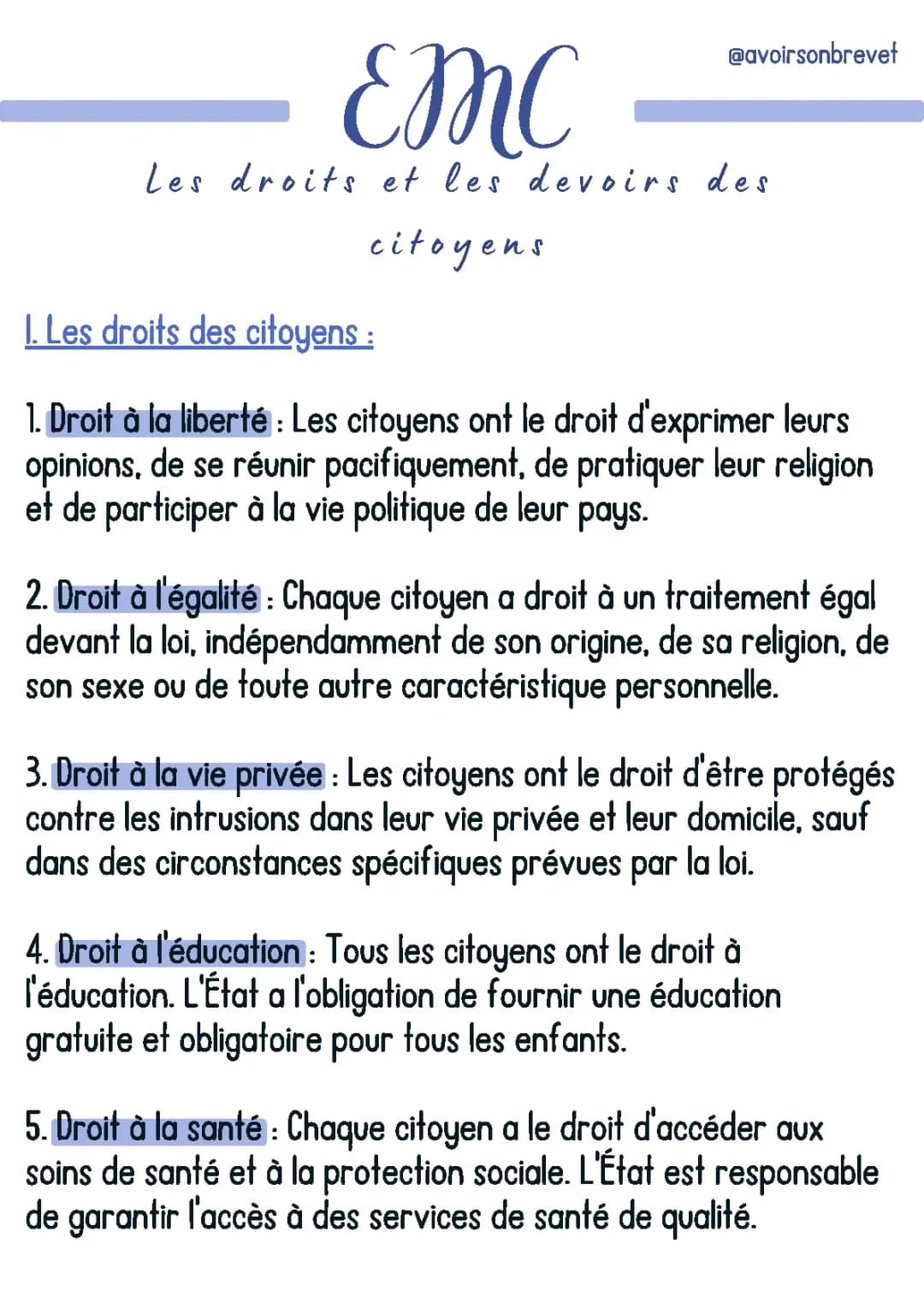 Quels sont les droits et les devoirs des citoyens français 3ème - Droit et devoir du citoyen PDF