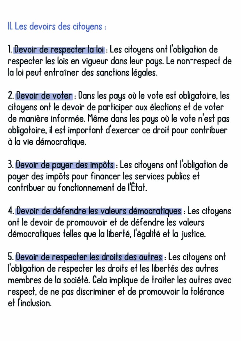EMC
Les droits et les devoirs des
citoyens
@avoir sonbrevet
I. Les droits des citoyens :
1. Droit à la liberté : Les citoyens ont le droit d