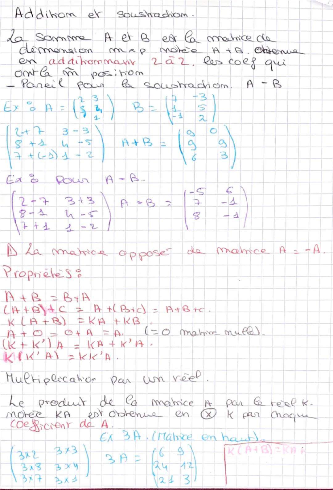 Maths expertes.
Une matrice de dimension mxp
est un tableau de mbr reets avec m lignes
et p colonnes. Ce sont les coefficient de
la matrice
