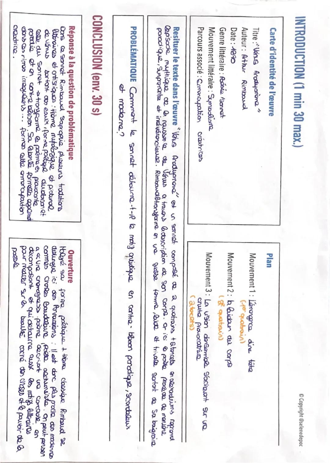 --- OCR Start ---
INTRODUCTION (1 min 30 max.)
Carte d'identité de l'œuvre
Titre: "Venue Arodyonone"
Auteur: Arthur Rimbaud
Date: 1870
Genre