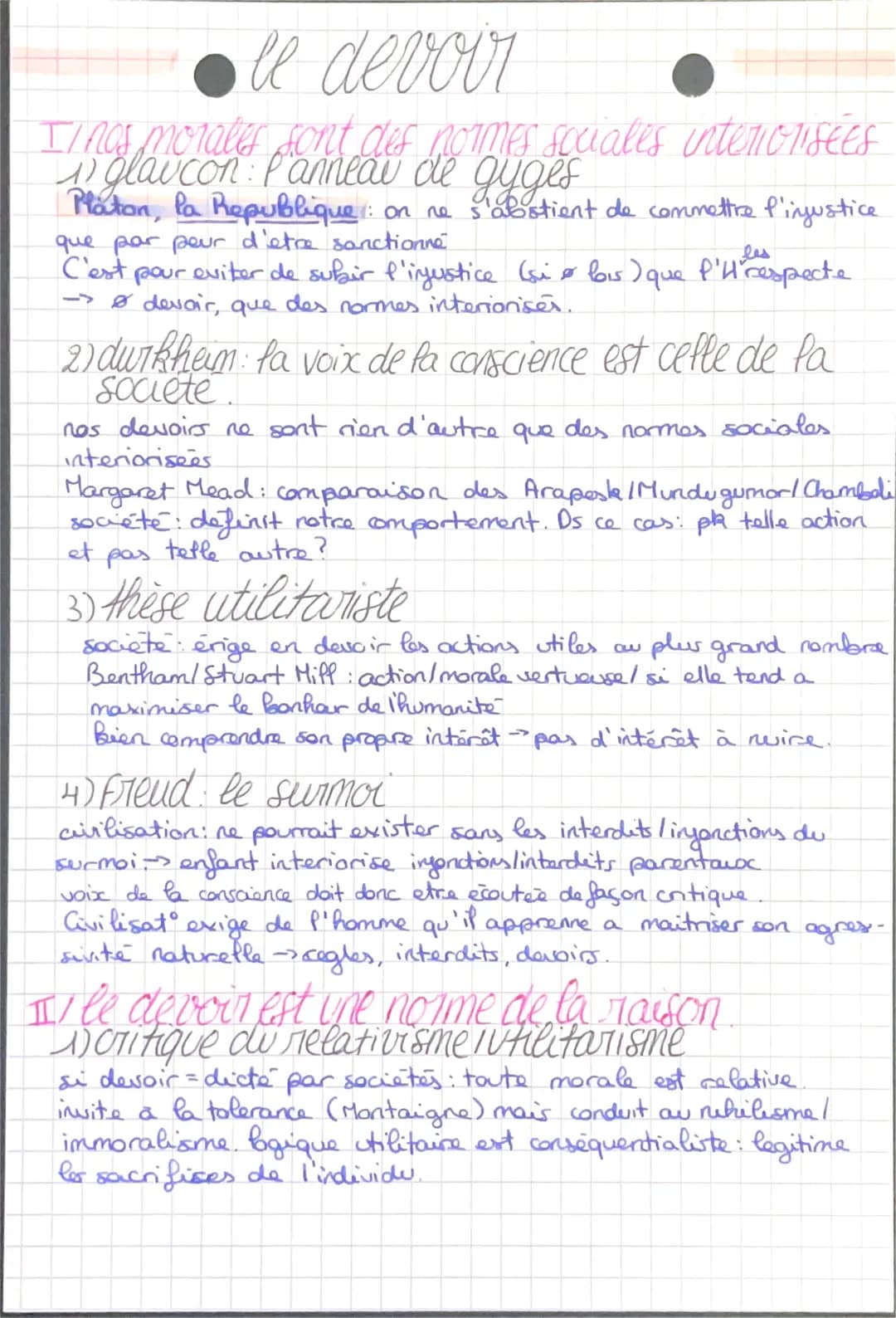 le devoir
II nas morales sont des normes sociales interiorisées
11 glaucon: Panneau de gyges
Platon, la Republique:
1: on ne s'abstient de c