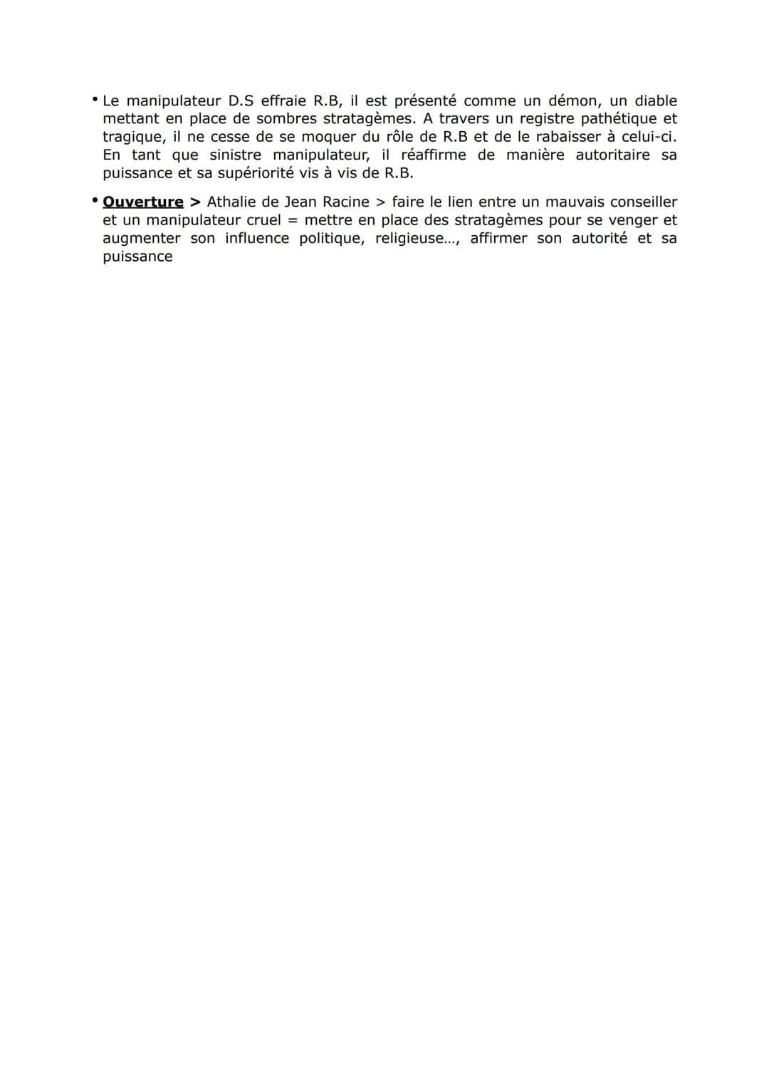 Un manipulateur cruel (Fiche pour l'oral)
Support:
Victor Hugo, Ruy Blas, (1838), acte III, scène 5 : de « Ruy Blas, chancelant et le
regard