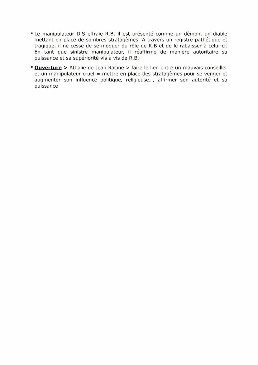 Un manipulateur cruel (Fiche pour l'oral)
Support:
Victor Hugo, Ruy Blas, (1838), acte III, scène 5 : de « Ruy Blas, chancelant et le
regard