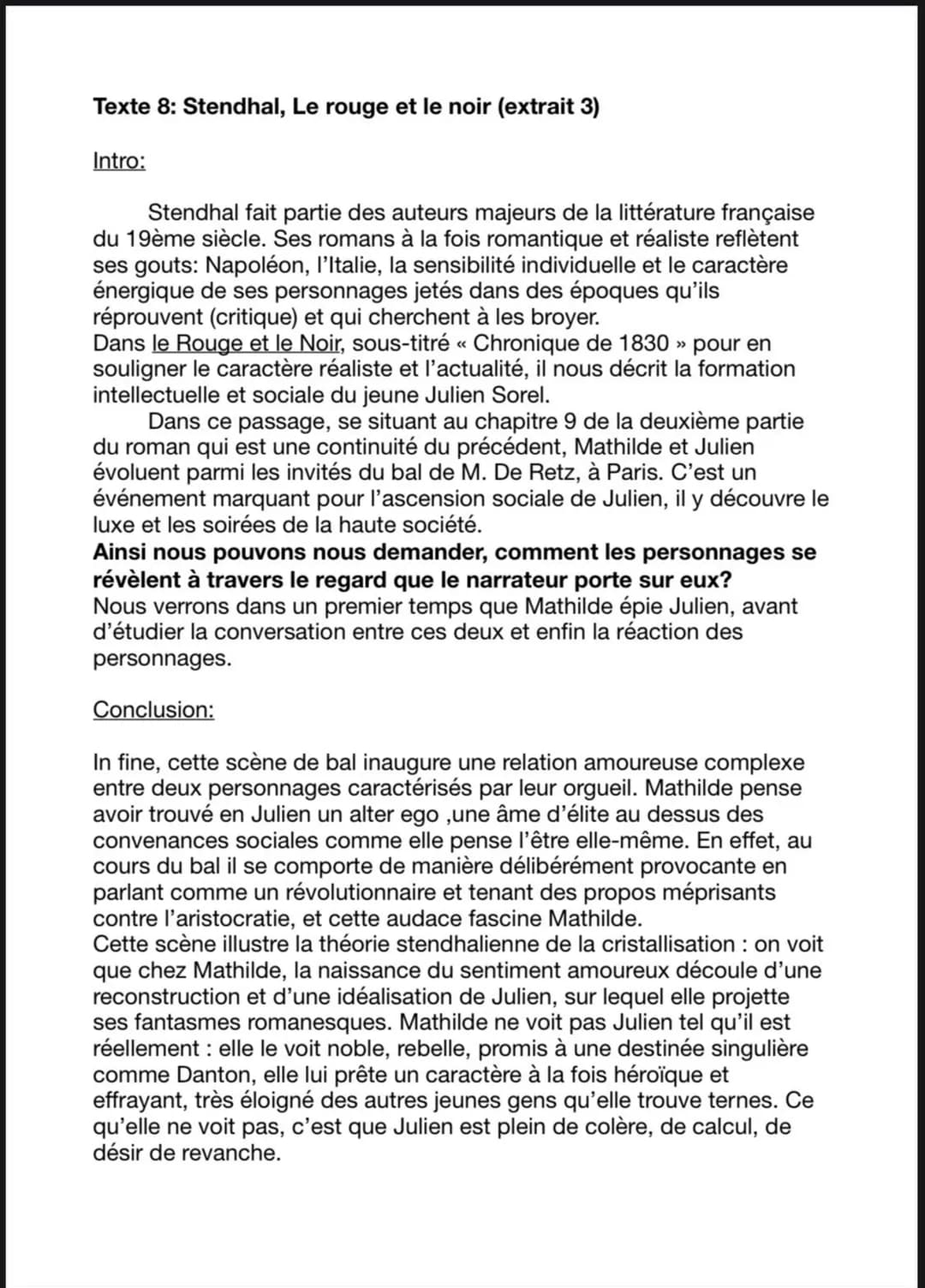 Texte 8: Stendhal, Le rouge et le noir (extrait 3)
Intro:
Stendhal fait partie des auteurs majeurs de la littérature française
du 19ème sièc