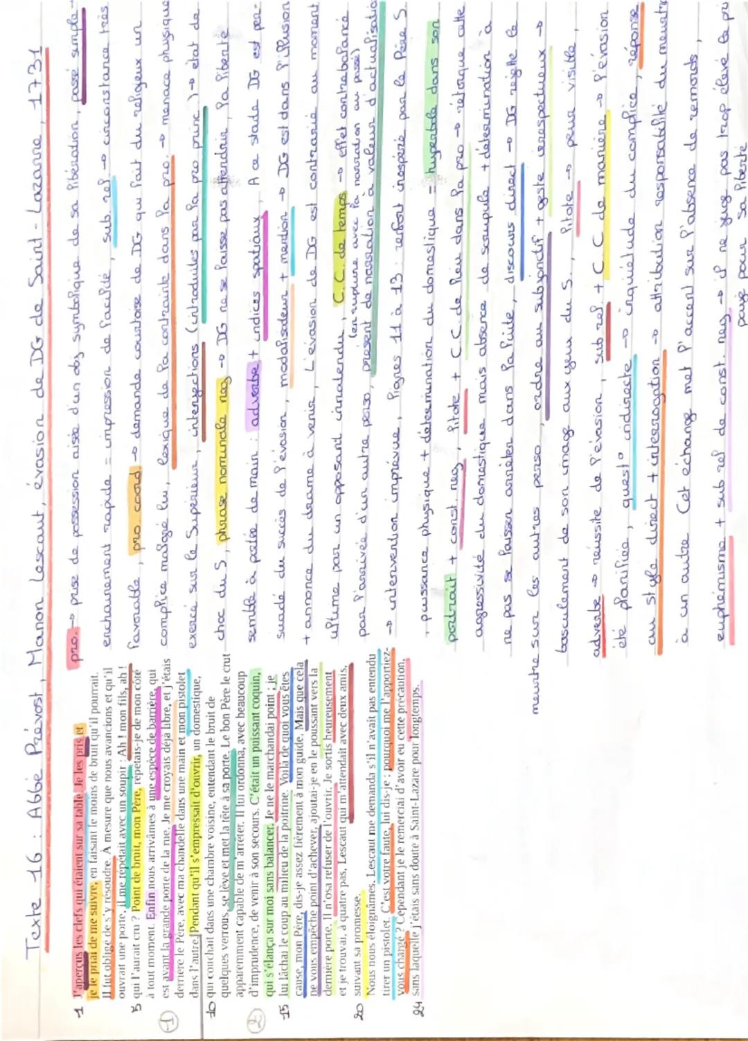 Texte 16: Abbe Prévost, Manon Lescaut, évasion de DG de Saint-Lazarre, 1731
1 J'aperçus les clefs qui étaient sur sa table. Je les pris et
j