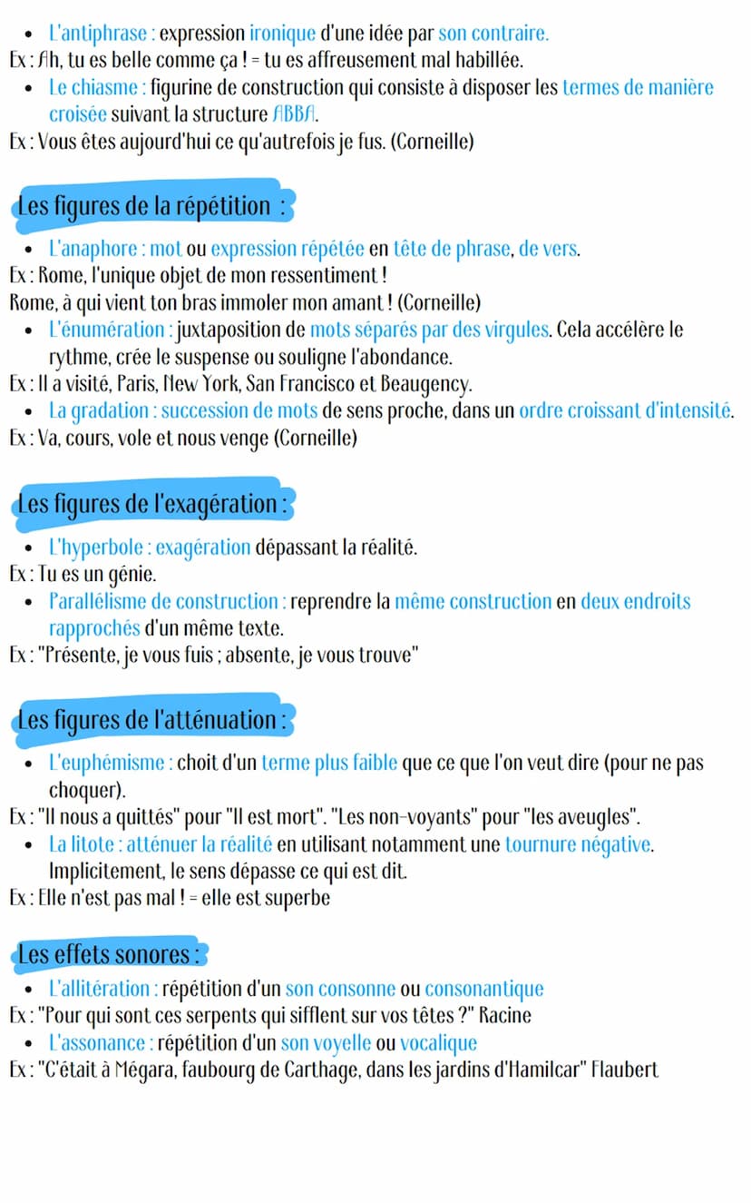 Français
Les figures de style
Une figure de style, c'est une façon pour l'auteur d'exprimer une idée ou un sentiment en
utilisant les mots d
