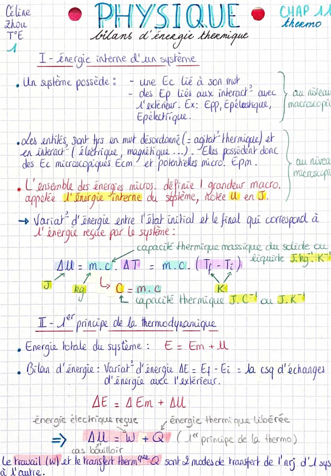 Chapitre 11 : Bilans d’énergie thermique