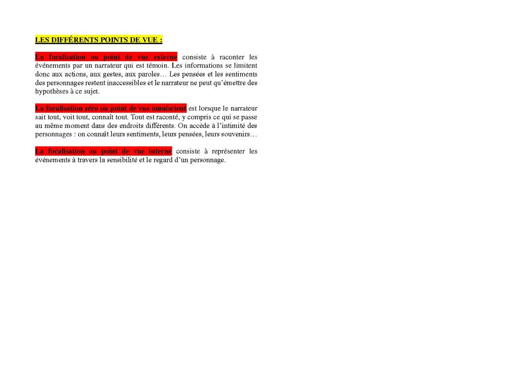 Fiches sur les 3 différents points de vue