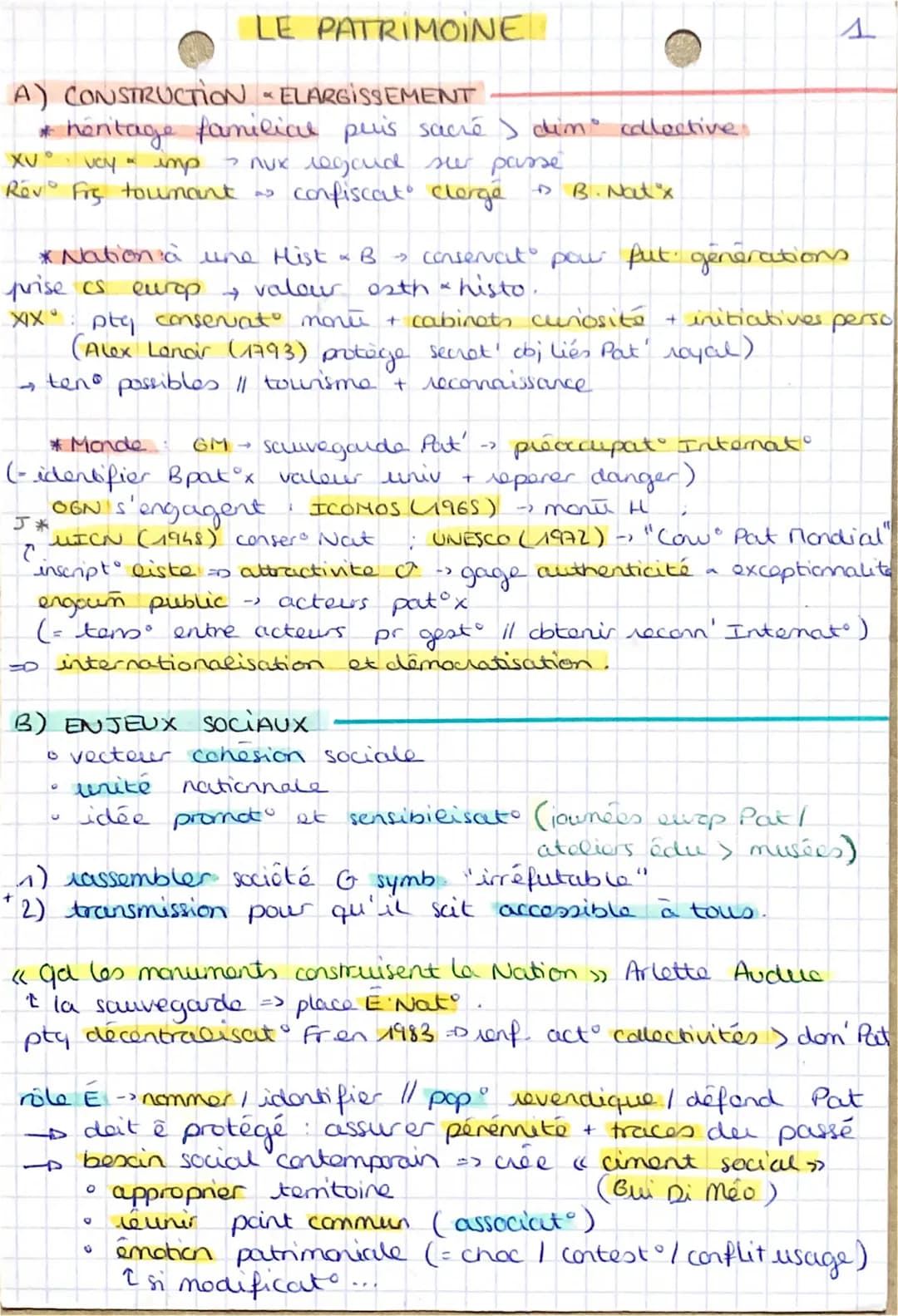 A) CONSTRUCTION «ELARGISSEMENT
hentage familial puis sacré) dim° collective.
XV° veya imp
Rev Frs toumant ~
* Monde: GM →
Scluvegarde Pat'
(