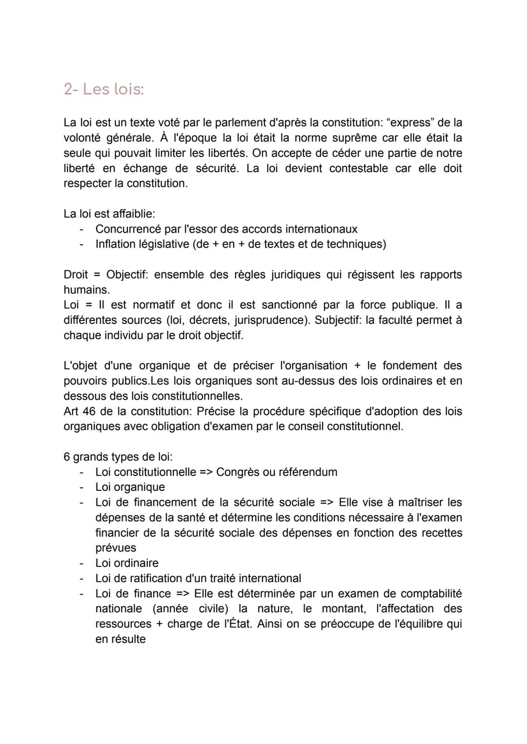 L'Organisation du Droit :
1- La Constitution:
Il est important de savoir que l'état de droit garantie la démocratie
L'état de droit respect 
