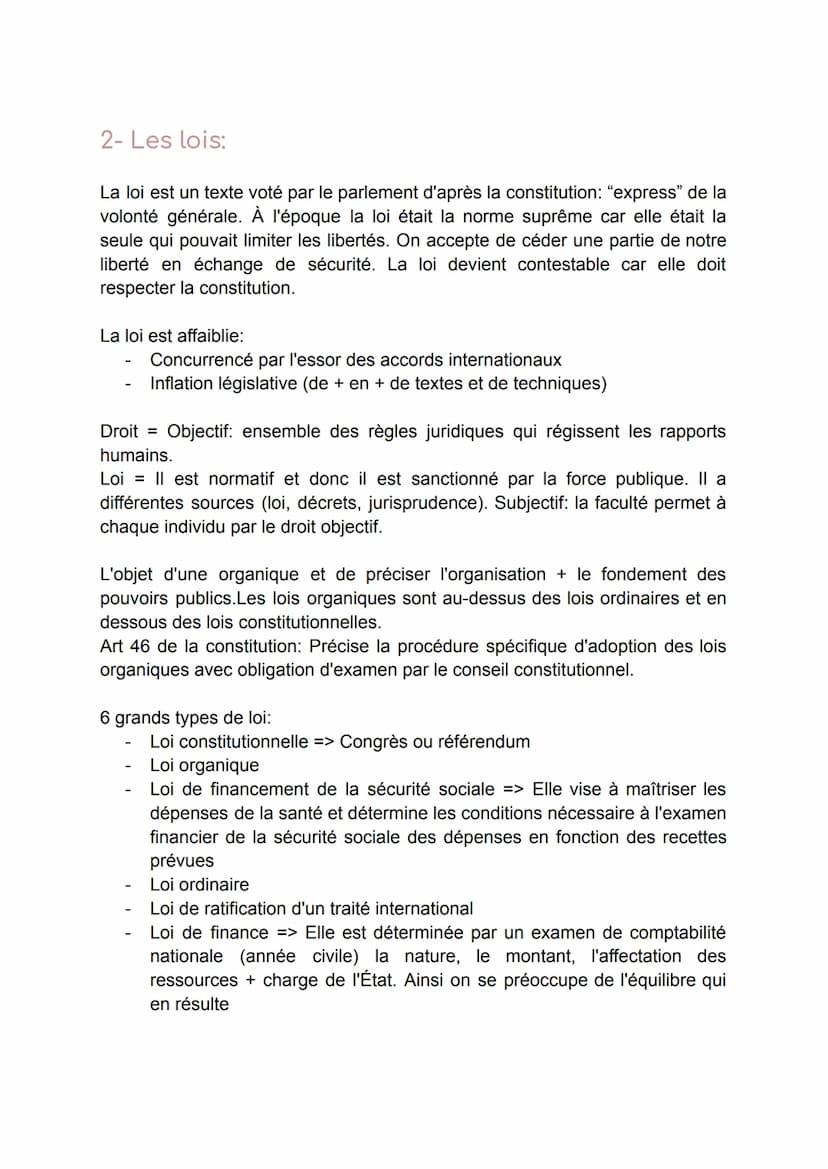 L'Organisation du Droit :
1- La Constitution:
Il est important de savoir que l'état de droit garantie la démocratie
L'état de droit respect 